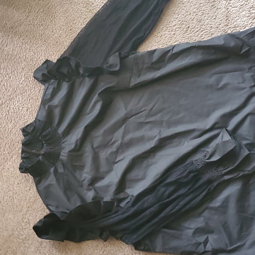 Black flounce sheer sleeve shirt